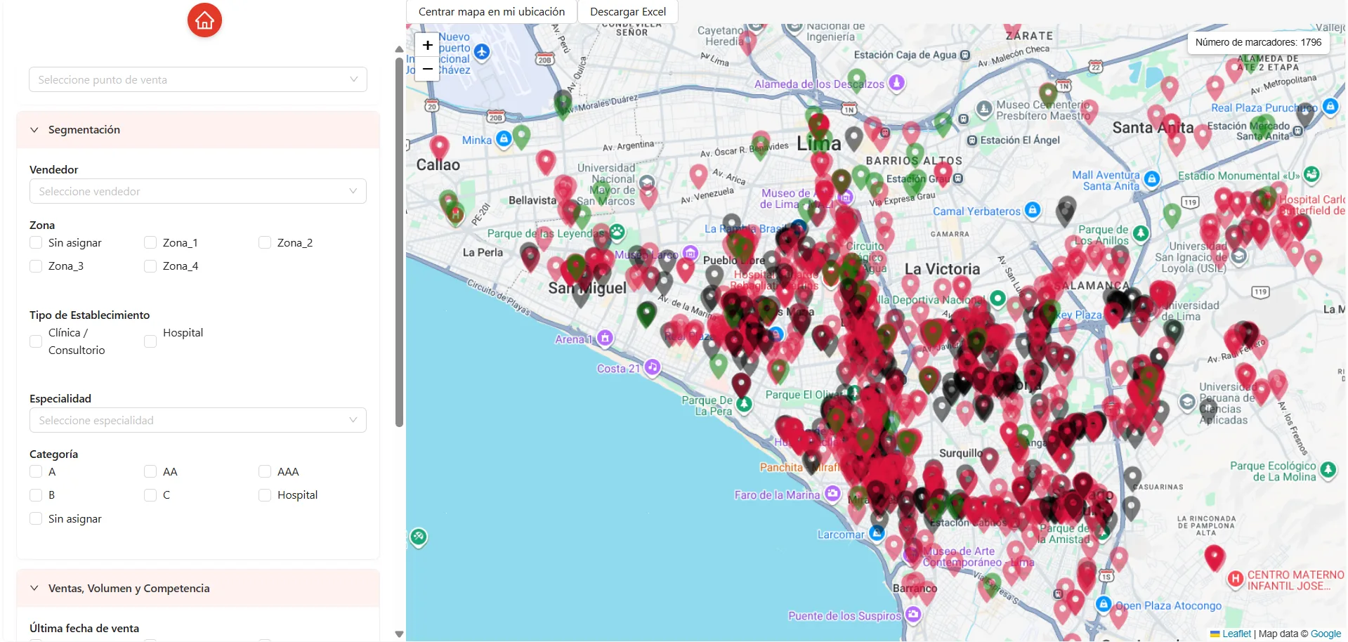 Mapa geolocalizado de médicos y clínicas en Medicaltech CRM